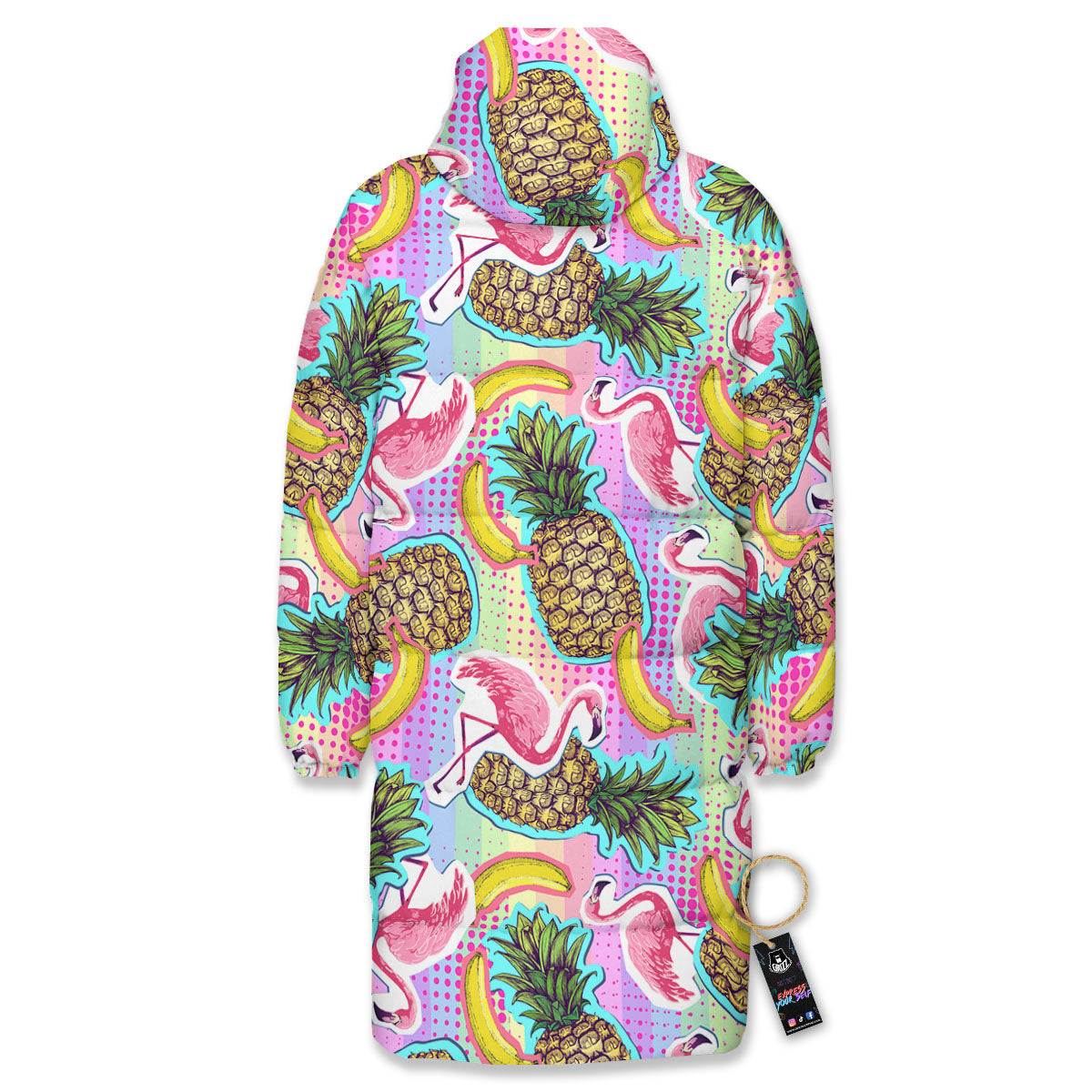 Flamingo And Pineapple Rainbow Print Pattern Long Down Jacket-grizzshop