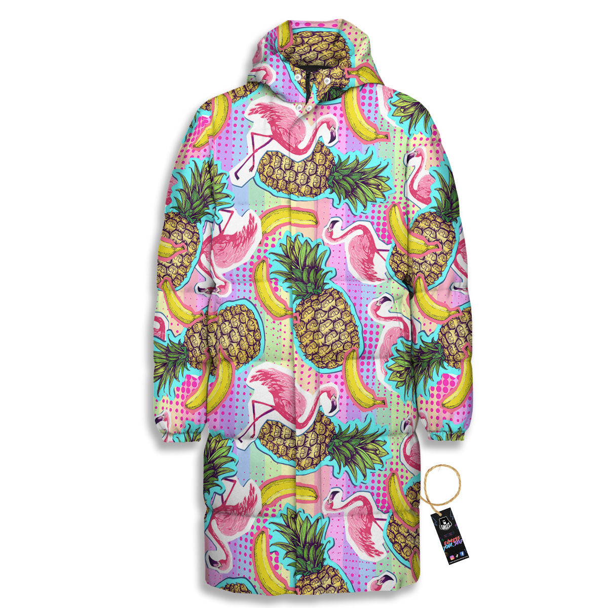 Flamingo And Pineapple Rainbow Print Pattern Long Down Jacket-grizzshop
