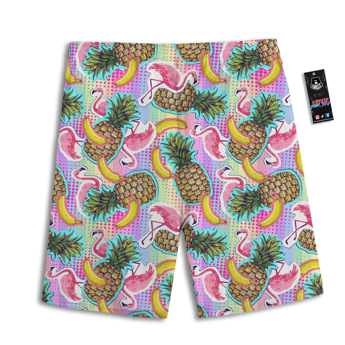 Flamingo And Pineapple Rainbow Print Pattern Men's Athletic Shorts