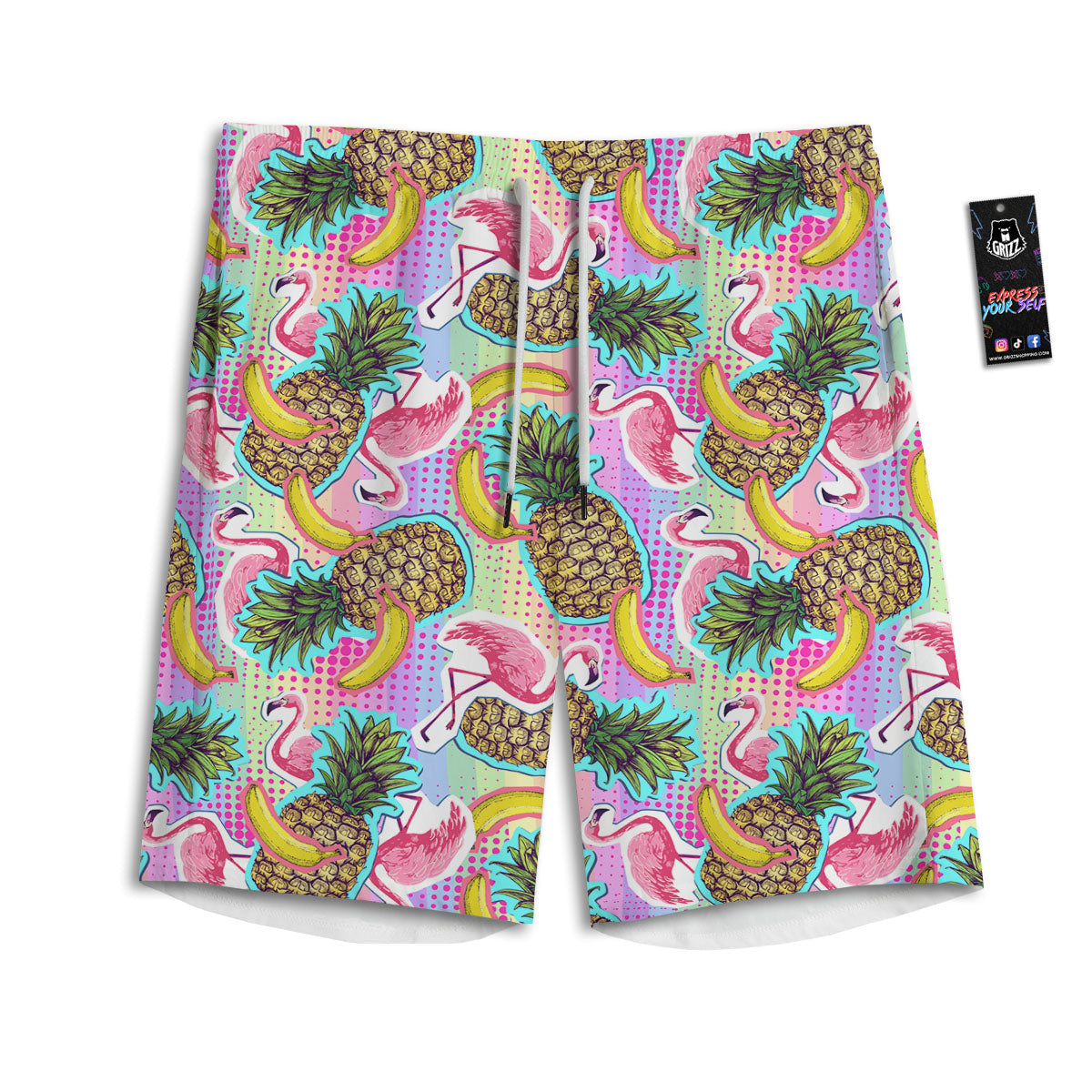 Flamingo And Pineapple Rainbow Print Pattern Men's Athletic Shorts