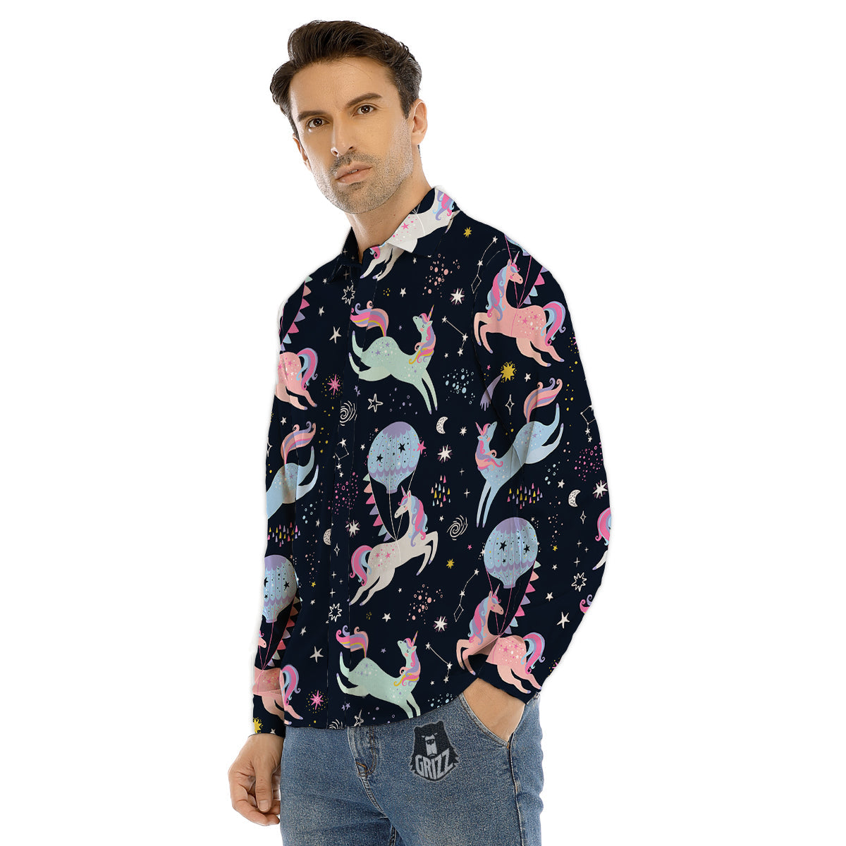Flamingo And Pineapple Rainbow Print Pattern Men's Dress Shirts-grizzshop