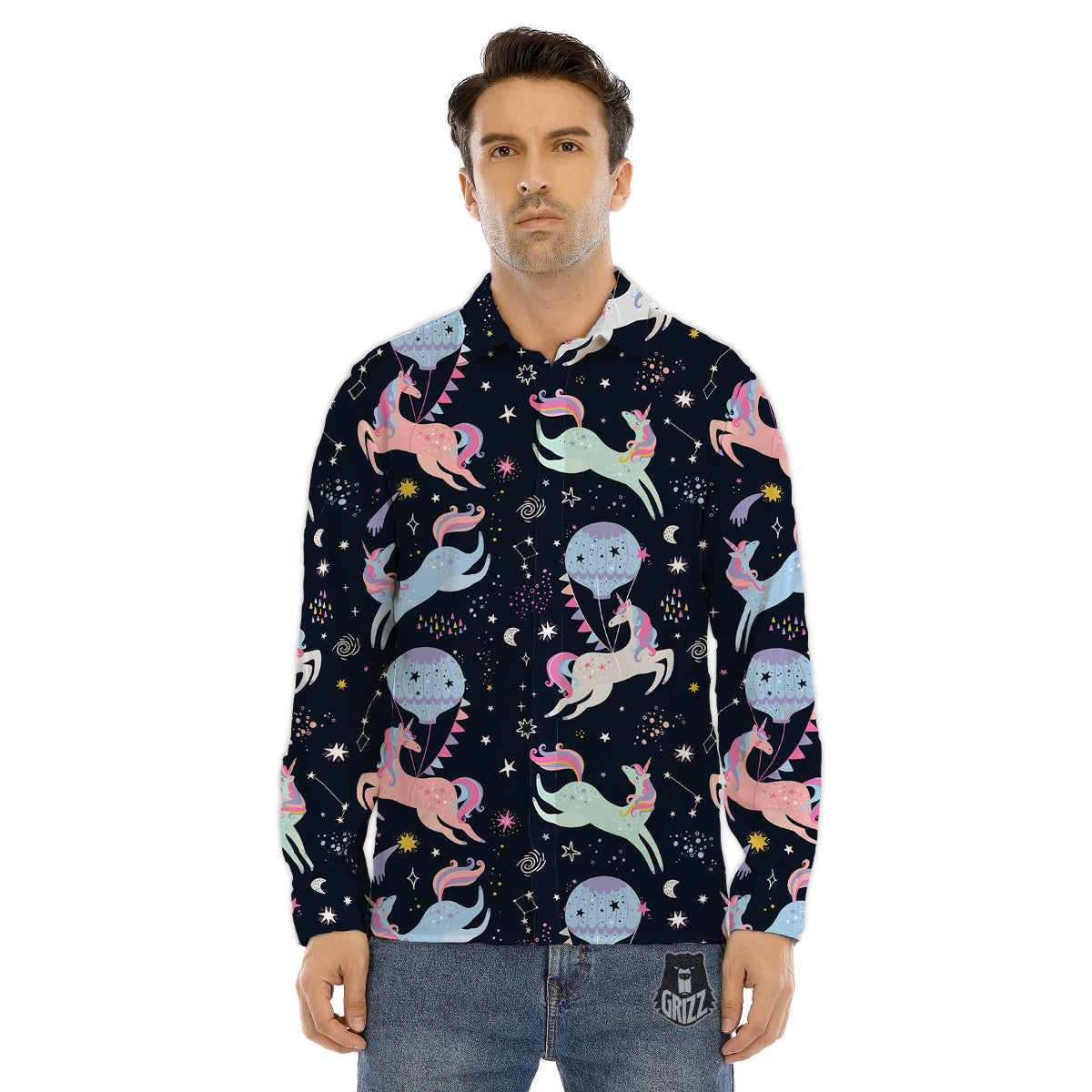 Flamingo And Pineapple Rainbow Print Pattern Men's Dress Shirts-grizzshop