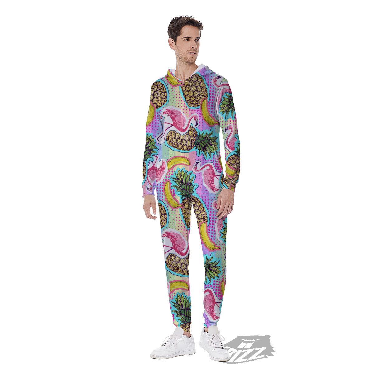 Flamingo And Pineapple Rainbow Print Pattern Men's Jumpsuit-grizzshop