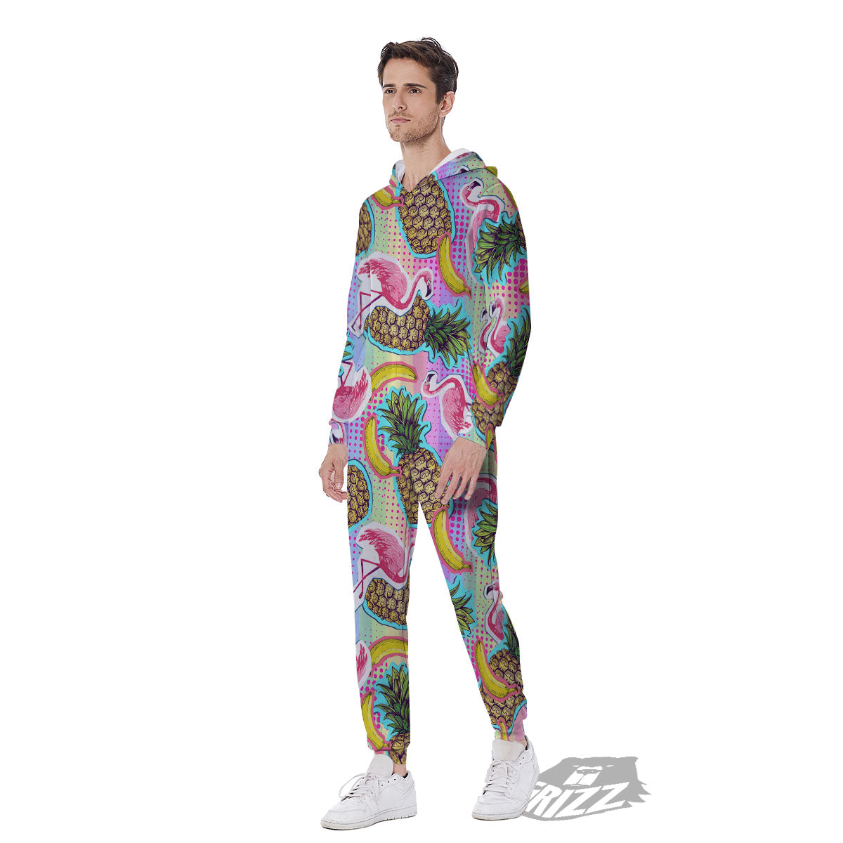 Flamingo And Pineapple Rainbow Print Pattern Men's Jumpsuit-grizzshop