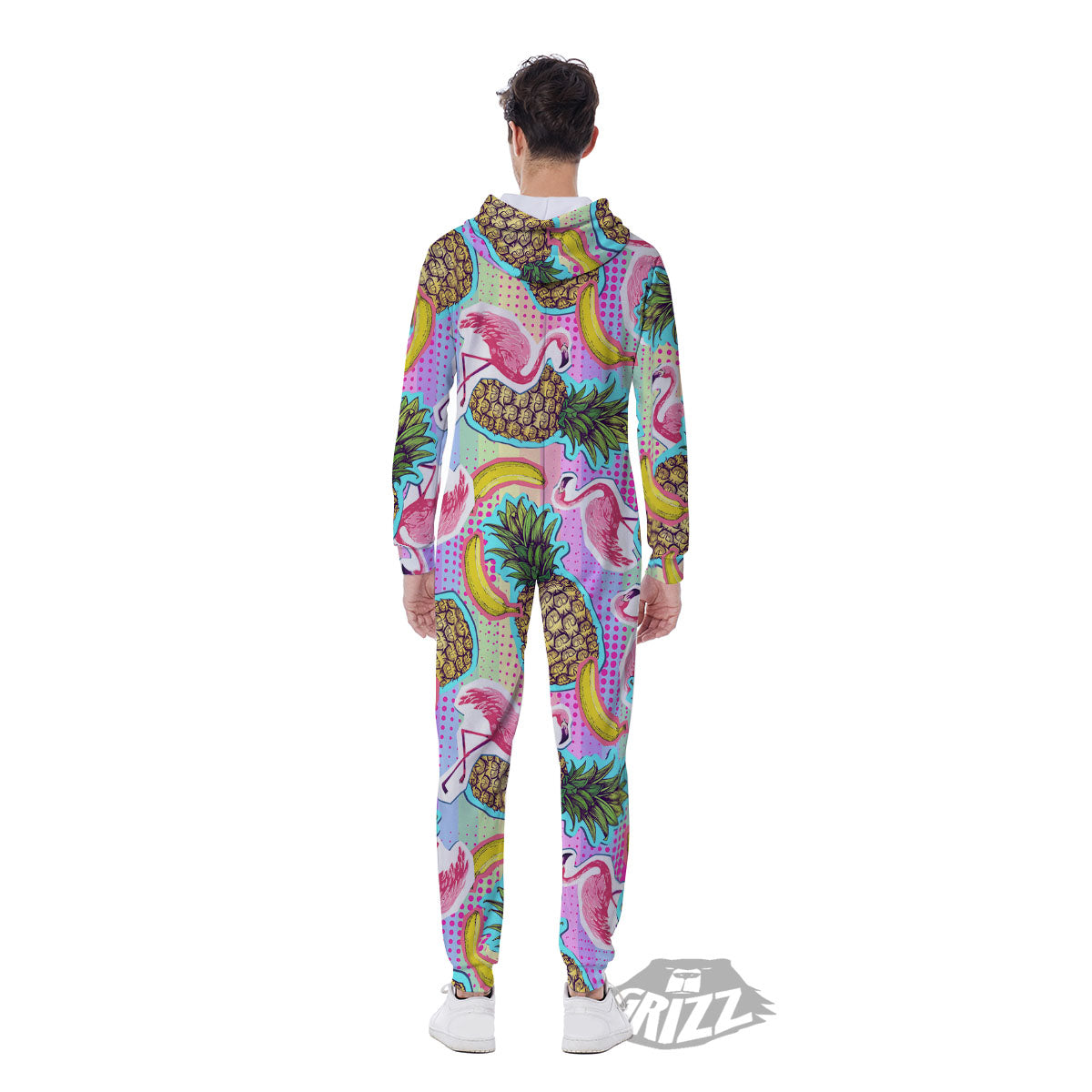 Flamingo And Pineapple Rainbow Print Pattern Men's Jumpsuit-grizzshop