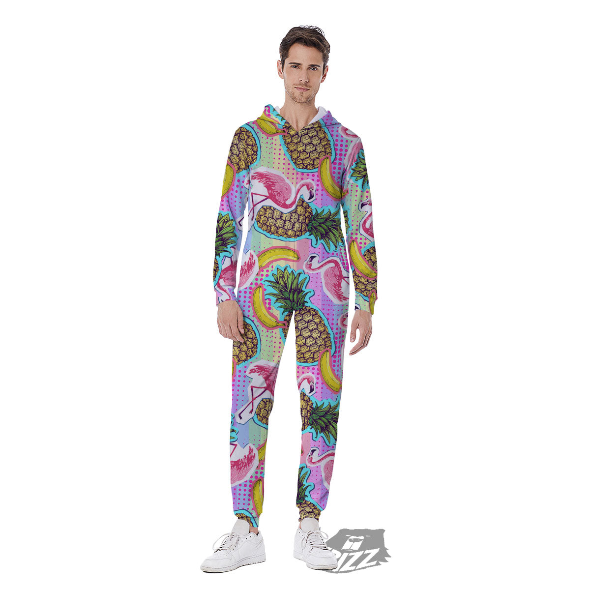 Flamingo And Pineapple Rainbow Print Pattern Men's Jumpsuit-grizzshop