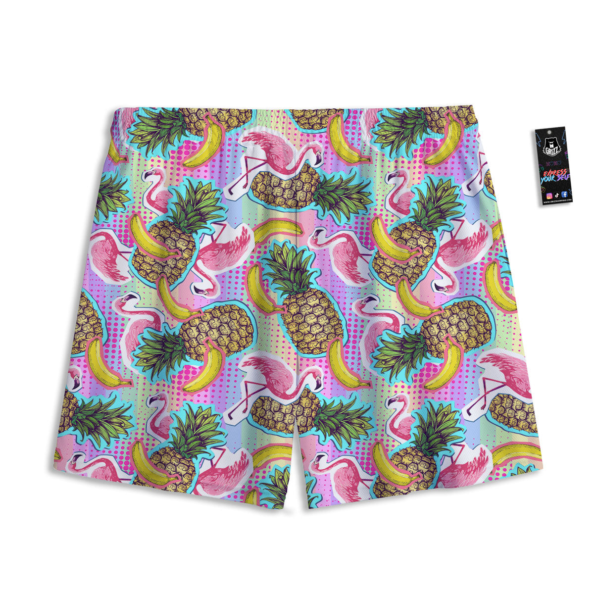 Flamingo And Pineapple Rainbow Print Pattern Mesh Shorts