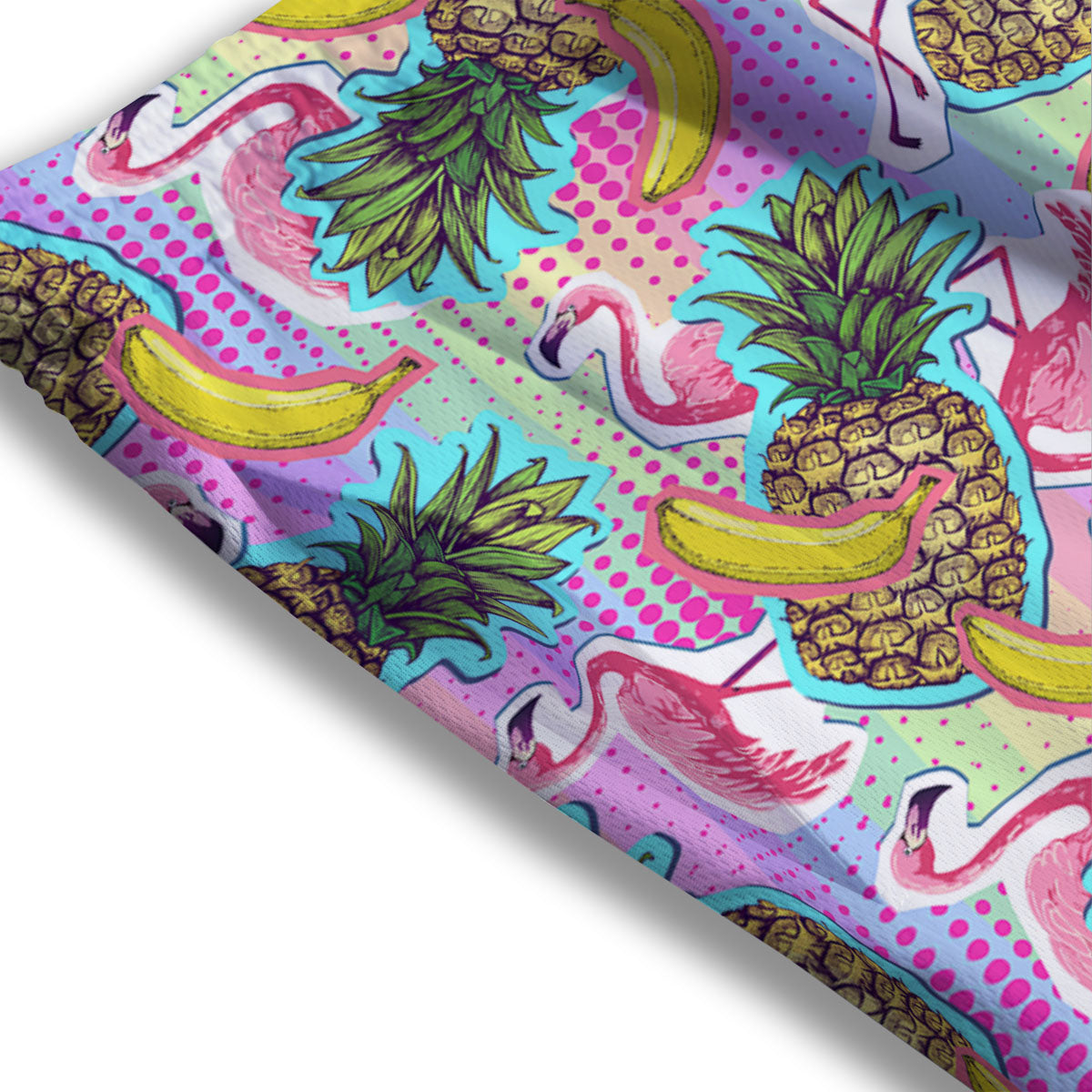 Flamingo And Pineapple Rainbow Print Pattern Mesh Shorts