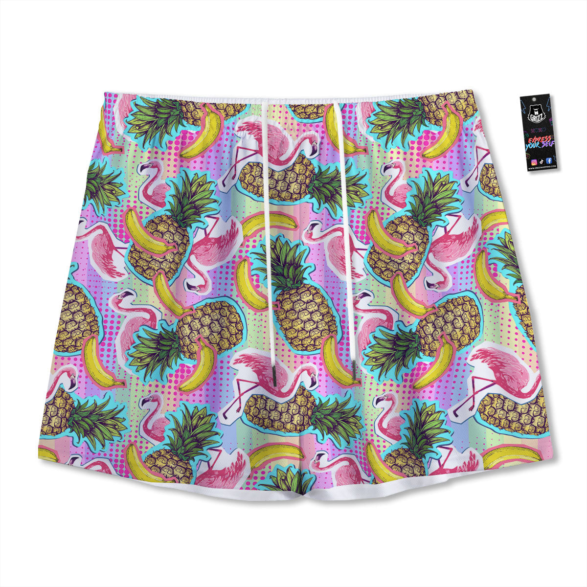 Flamingo And Pineapple Rainbow Print Pattern Mesh Shorts
