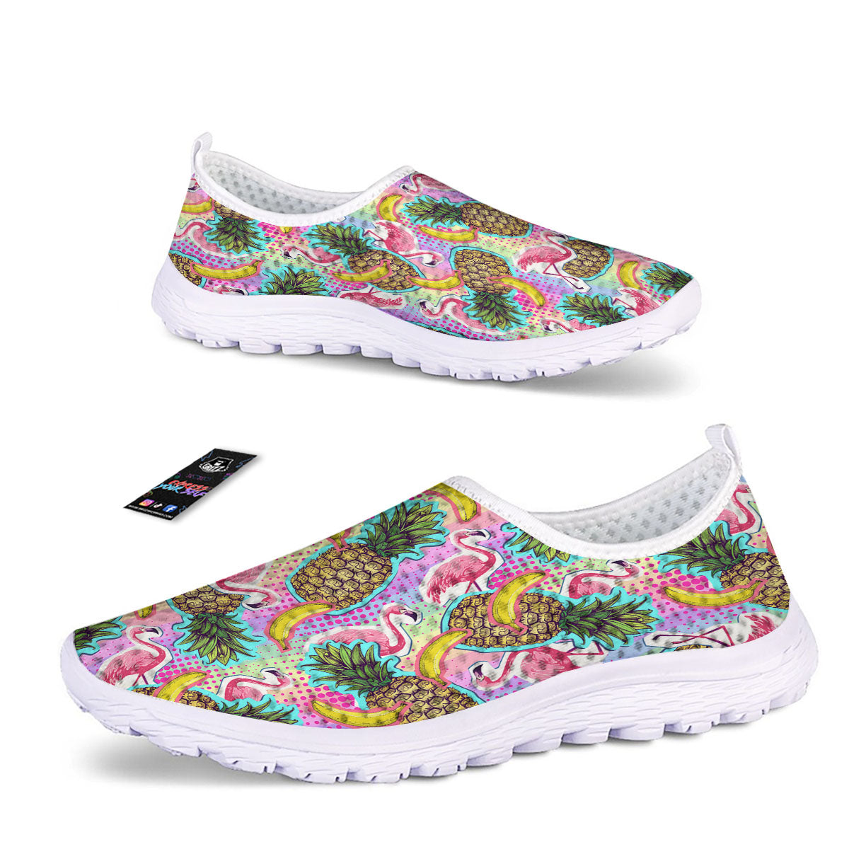 Flamingo And Pineapple Rainbow Print Pattern Nurse Shoes-grizzshop