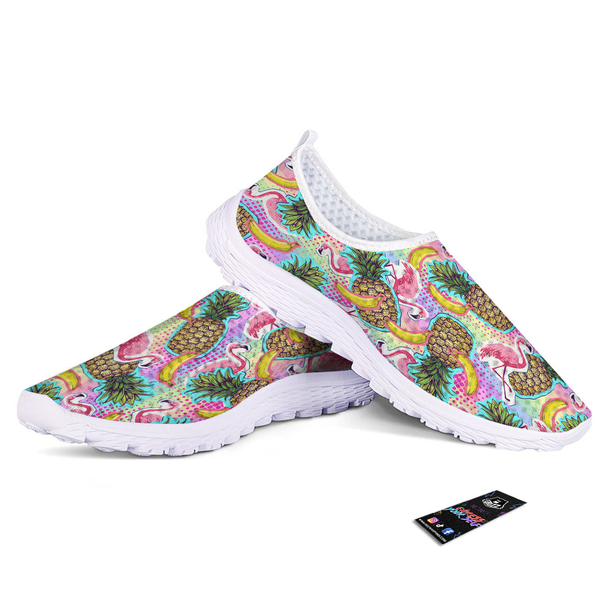 Flamingo And Pineapple Rainbow Print Pattern Nurse Shoes-grizzshop