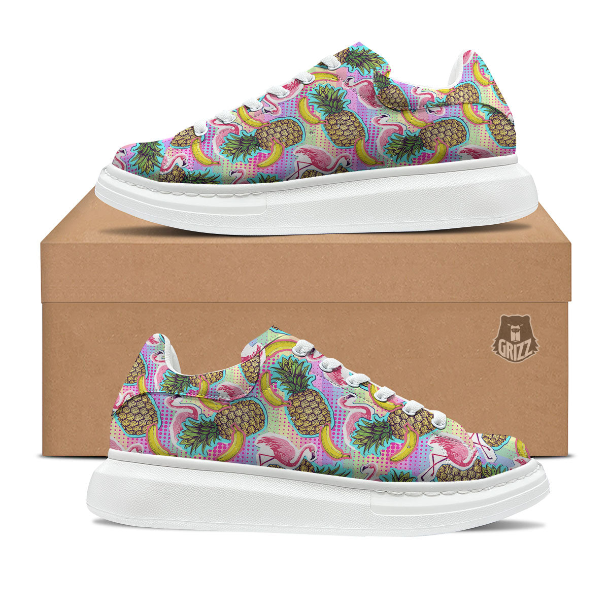 Flamingo And Pineapple Rainbow Print Pattern Platform Shoes-grizzshop