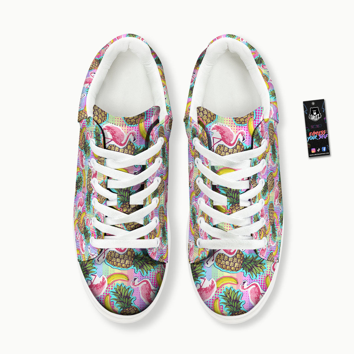 Flamingo And Pineapple Rainbow Print Pattern Platform Shoes-grizzshop