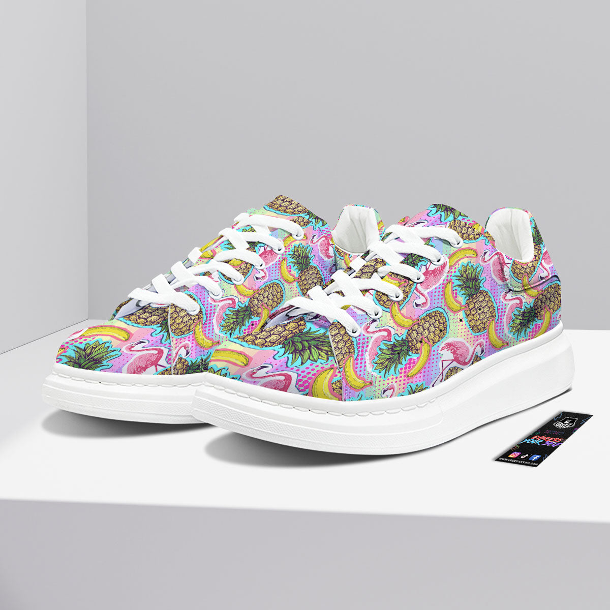 Flamingo And Pineapple Rainbow Print Pattern Platform Shoes-grizzshop