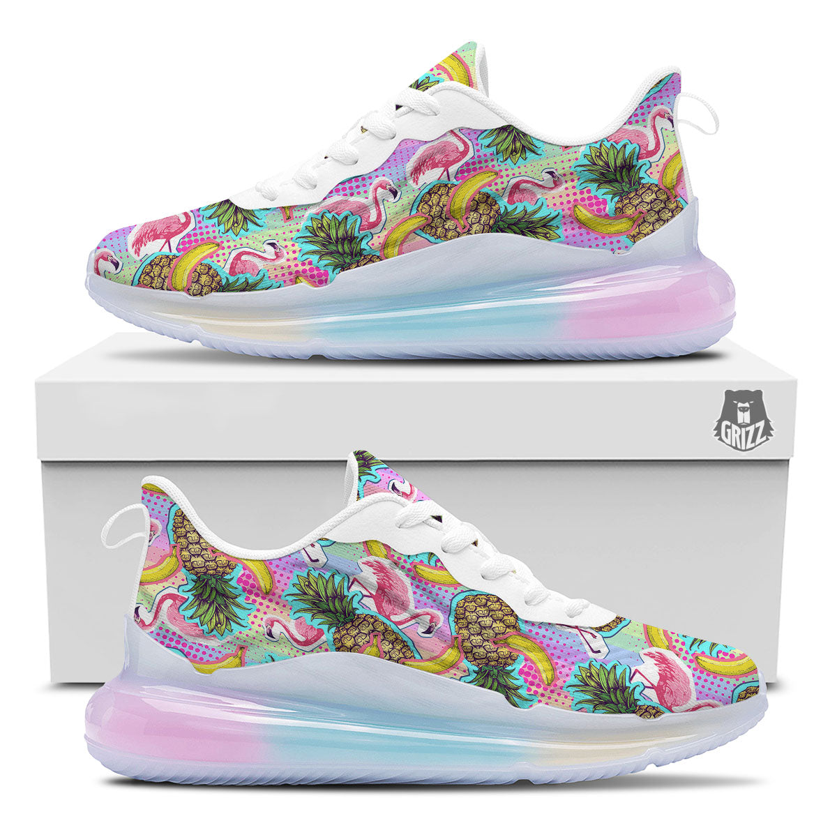 Flamingo And Pineapple Rainbow Print Pattern Running Sneakers-grizzshop