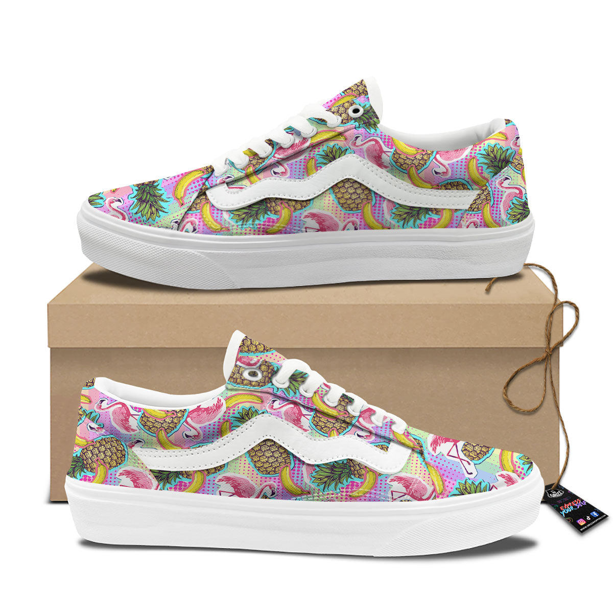 Flamingo And Pineapple Rainbow Print Pattern Skate Shoes-grizzshop