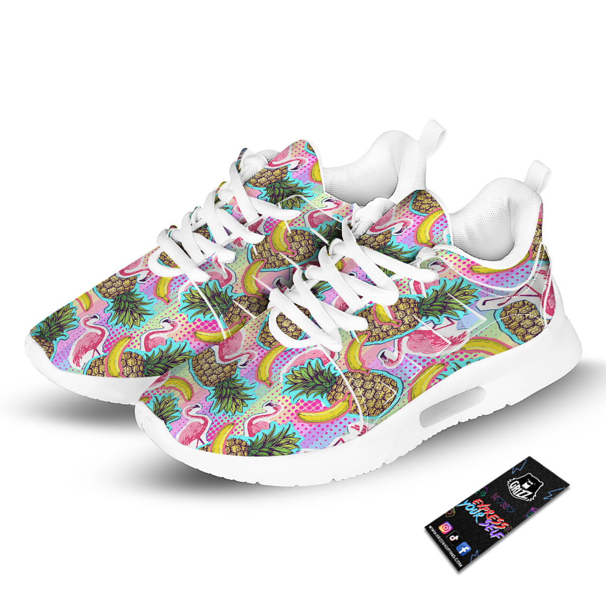 Flamingo And Pineapple Rainbow Print Pattern Tennis Shoes-grizzshop