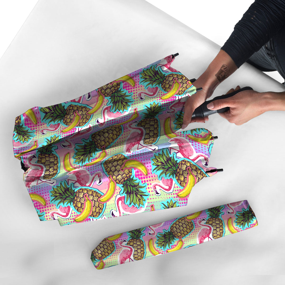 Flamingo And Pineapple Rainbow Print Pattern Umbrella-grizzshop