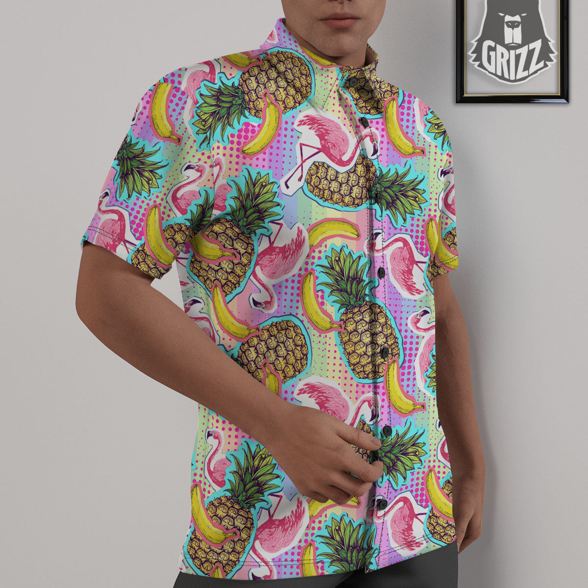 Flamingo And Pineapple Rainbow Print Pattern Untucked Shirts-grizzshop