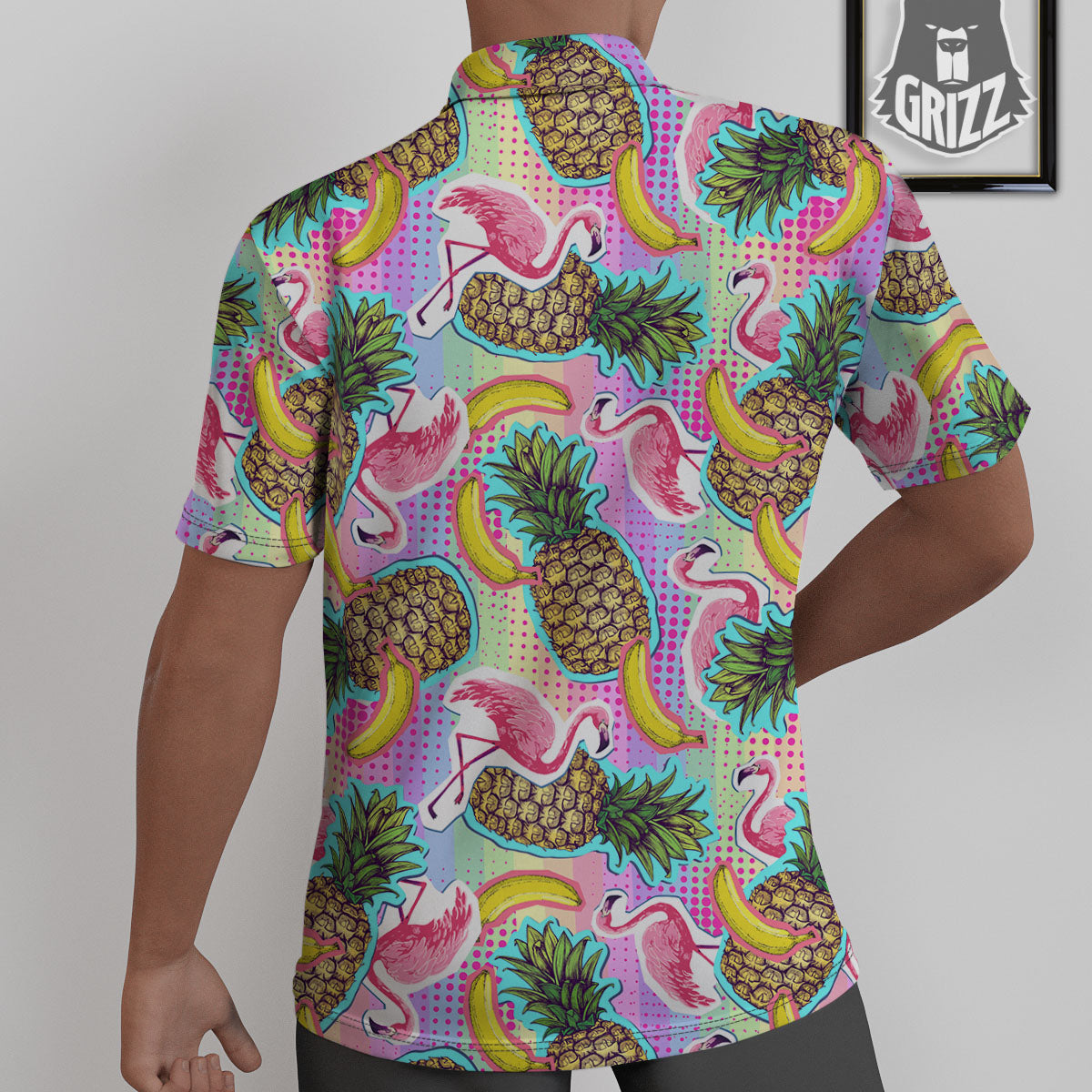 Flamingo And Pineapple Rainbow Print Pattern Untucked Shirts-grizzshop