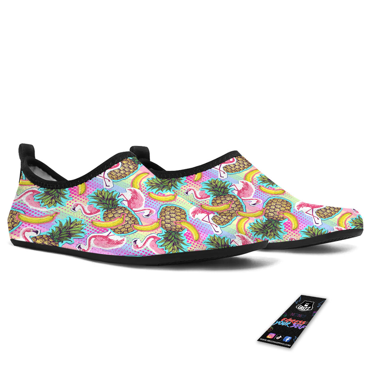 Flamingo And Pineapple Rainbow Print Pattern Water Shoes-grizzshop