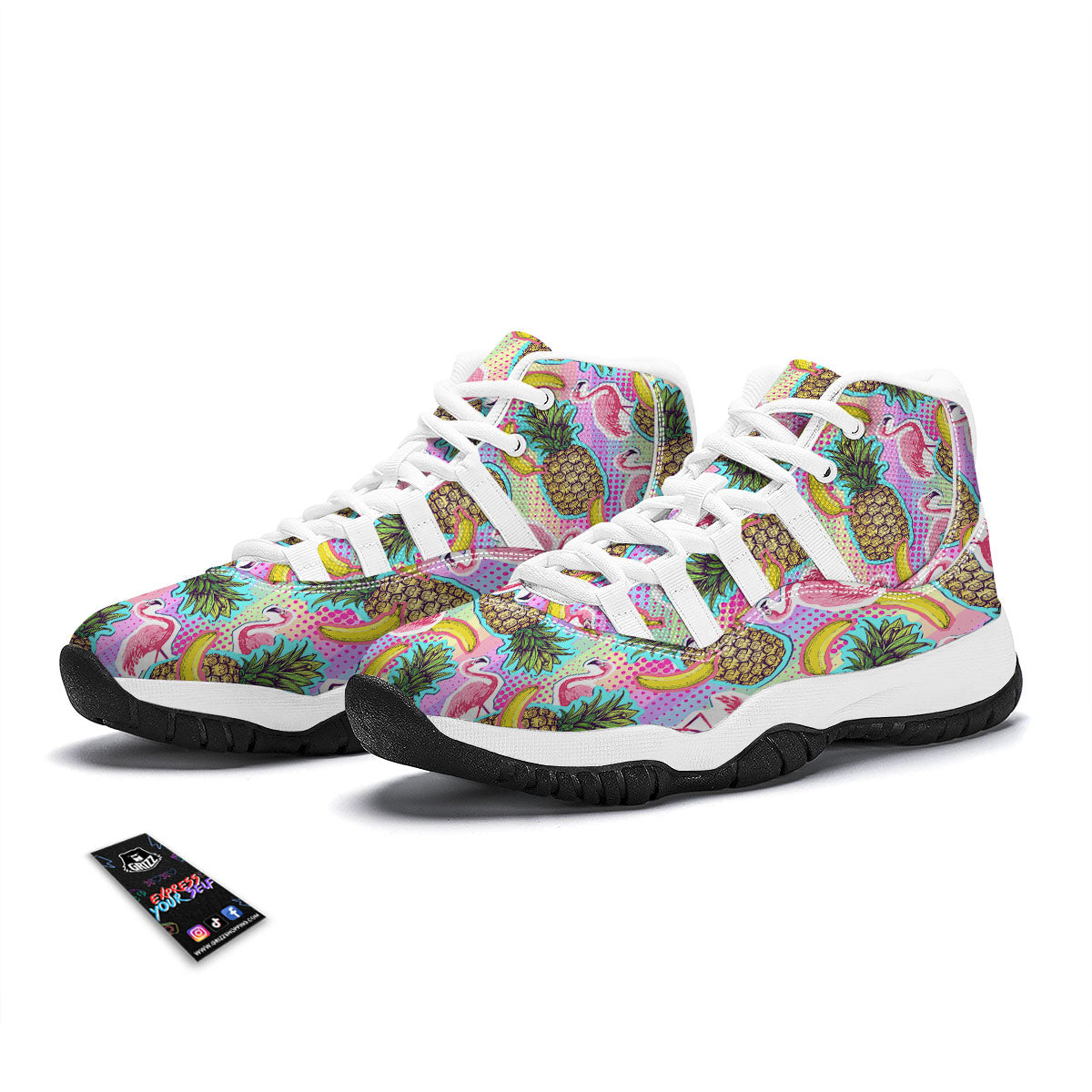 Flamingo And Pineapple Rainbow Print Pattern White Bball Shoes-grizzshop