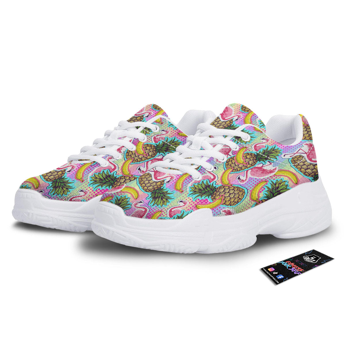 Flamingo And Pineapple Rainbow Print Pattern White Chunky Shoes-grizzshop