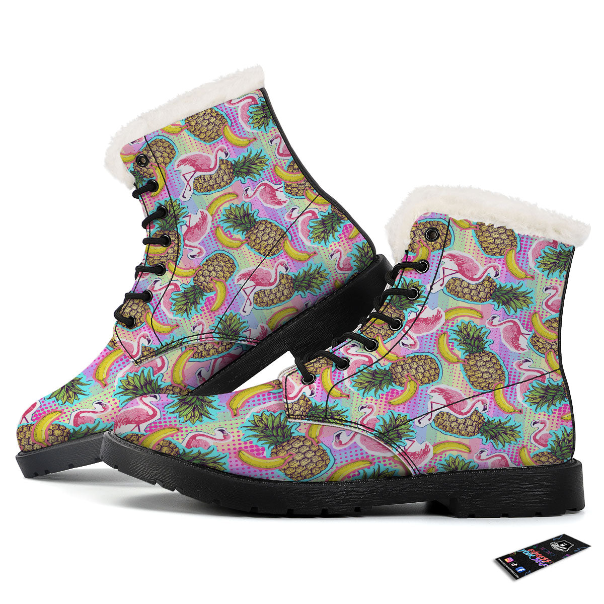 Flamingo And Pineapple Rainbow Print Pattern Winter Boots-grizzshop