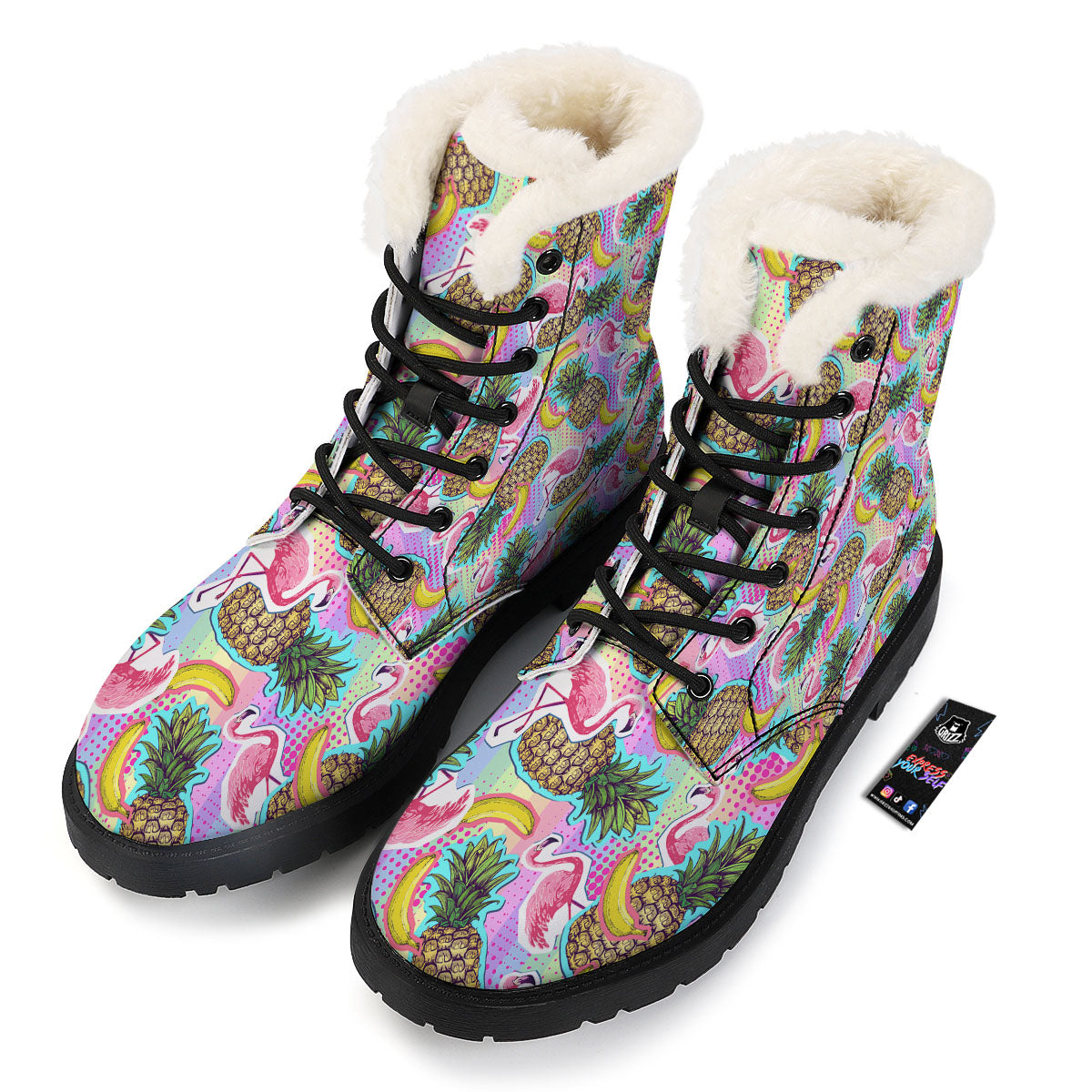 Flamingo And Pineapple Rainbow Print Pattern Winter Boots-grizzshop