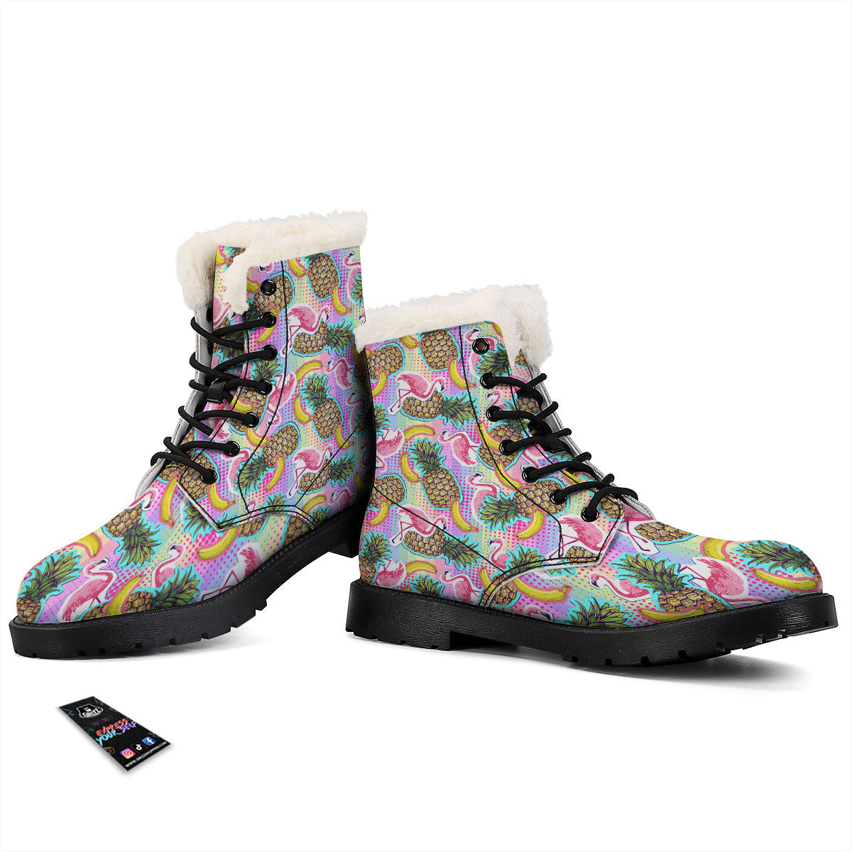 Flamingo And Pineapple Rainbow Print Pattern Winter Boots-grizzshop