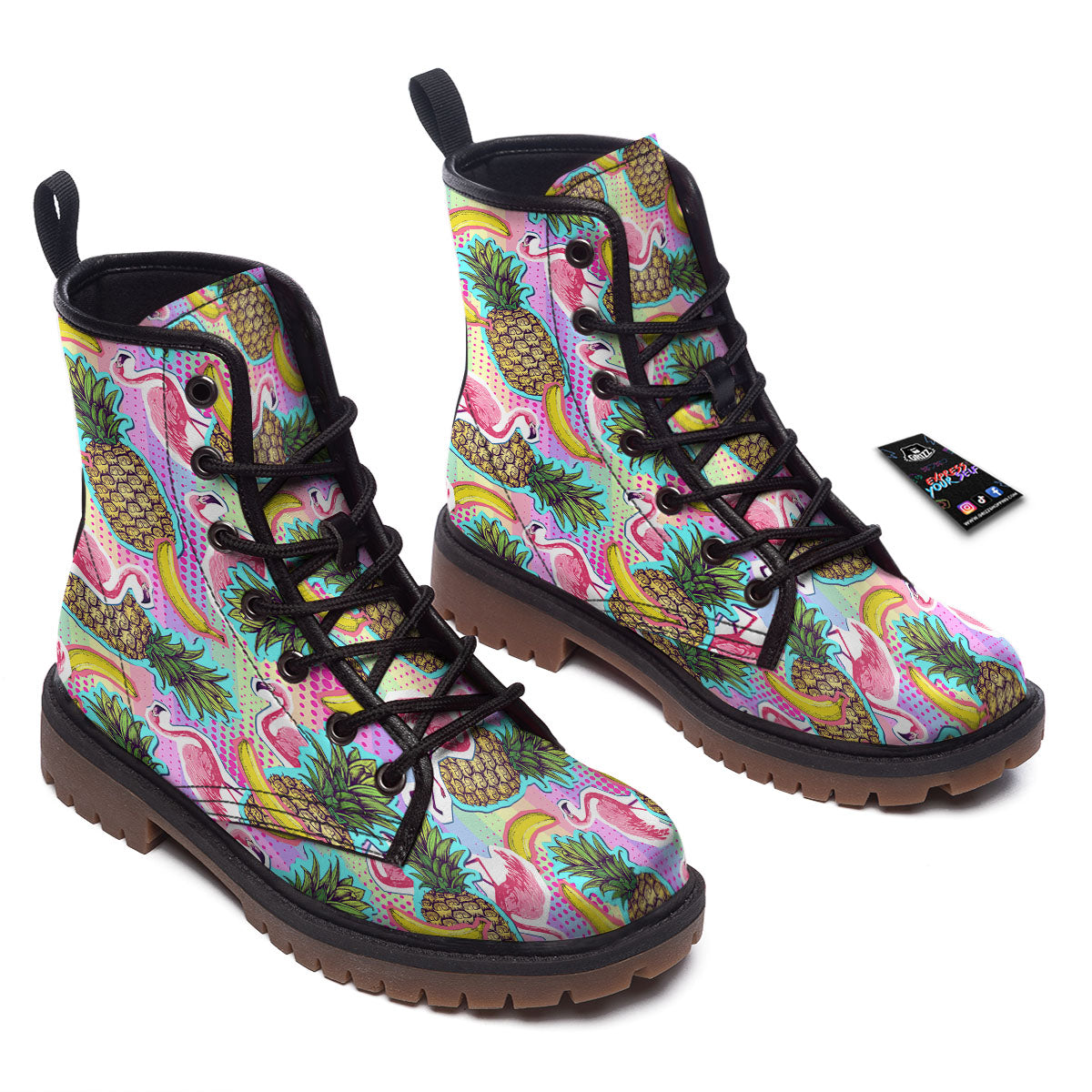 Flamingo And Pineapple Rainbow Print Pattern Work Boots-grizzshop