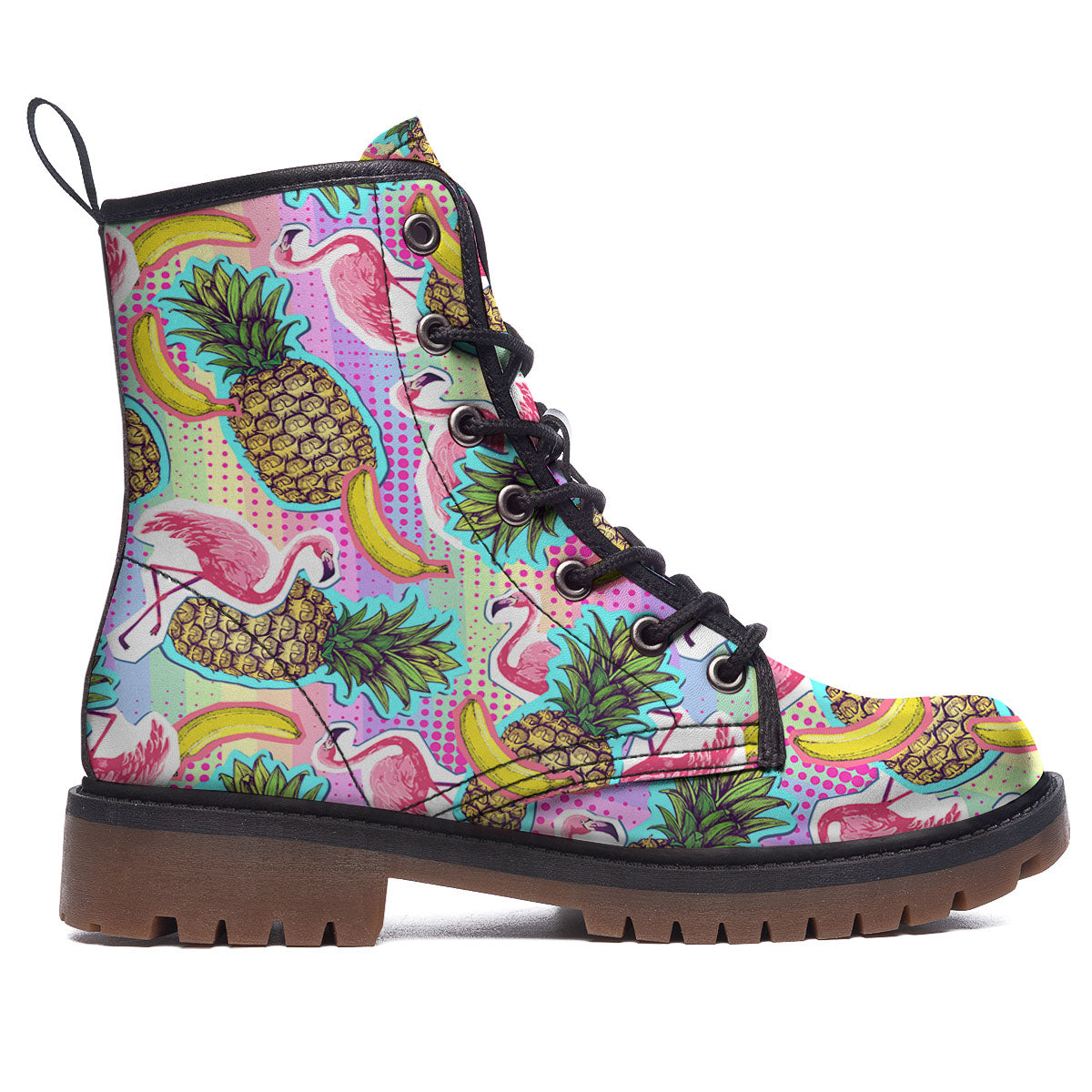 Flamingo And Pineapple Rainbow Print Pattern Work Boots-grizzshop