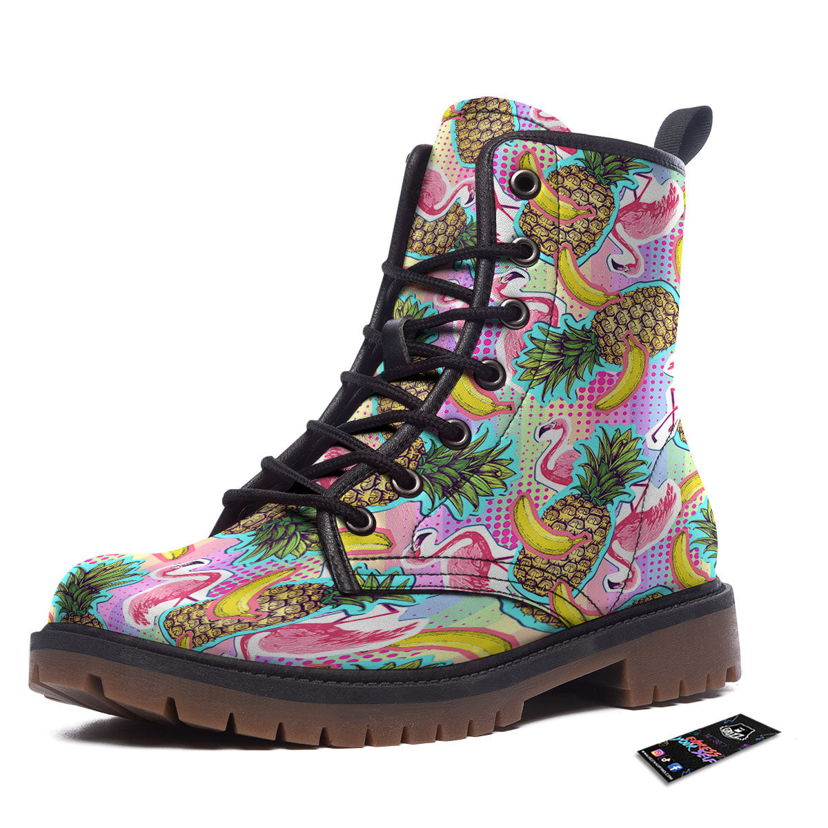 Flamingo And Pineapple Rainbow Print Pattern Work Boots-grizzshop