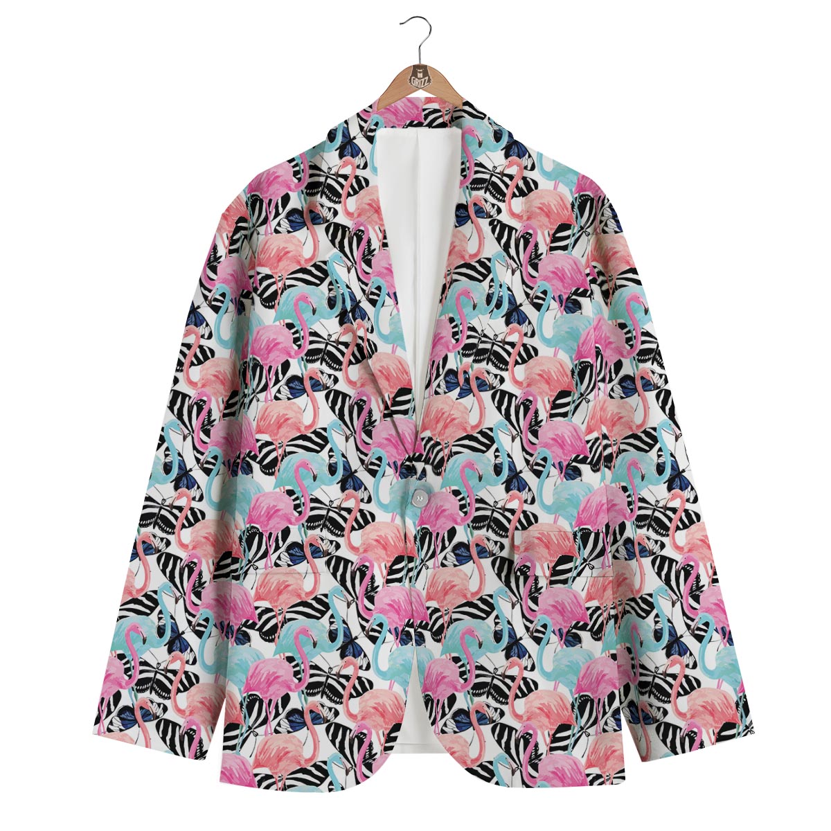 Flamingo Butterfly Hawaiian Tropical Pattern Print Men's Blazer-grizzshop