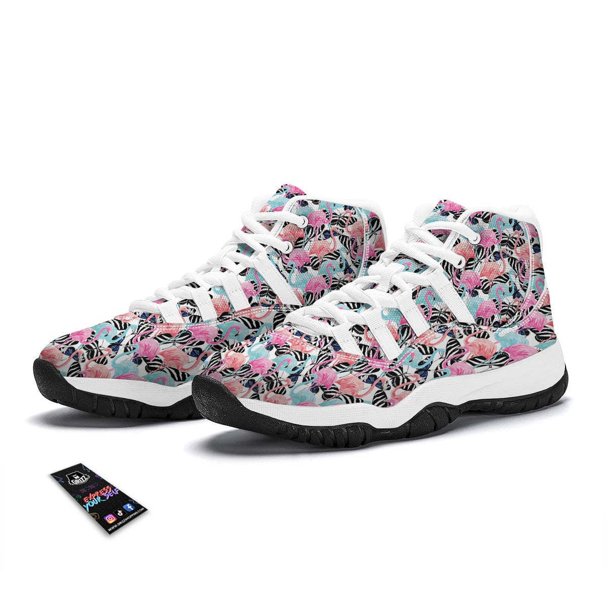 Flamingo Butterfly Hawaiian Tropical Pattern Print White Bball Shoes-grizzshop