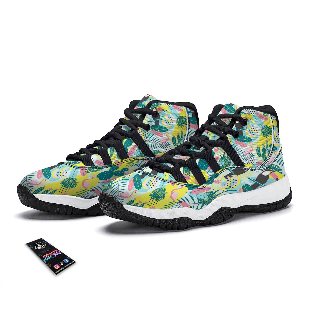 Flamingo Catus Tropical Hawaiian Pineapple Print Black Bball Shoes-grizzshop