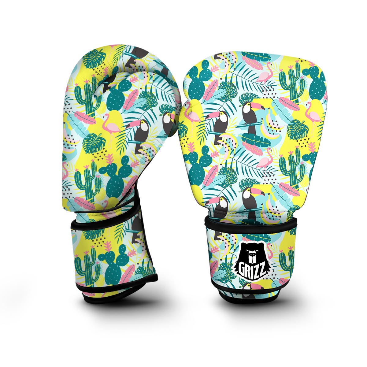 Flamingo Catus Tropical Hawaiian Pineapple Print Boxing Gloves-grizzshop