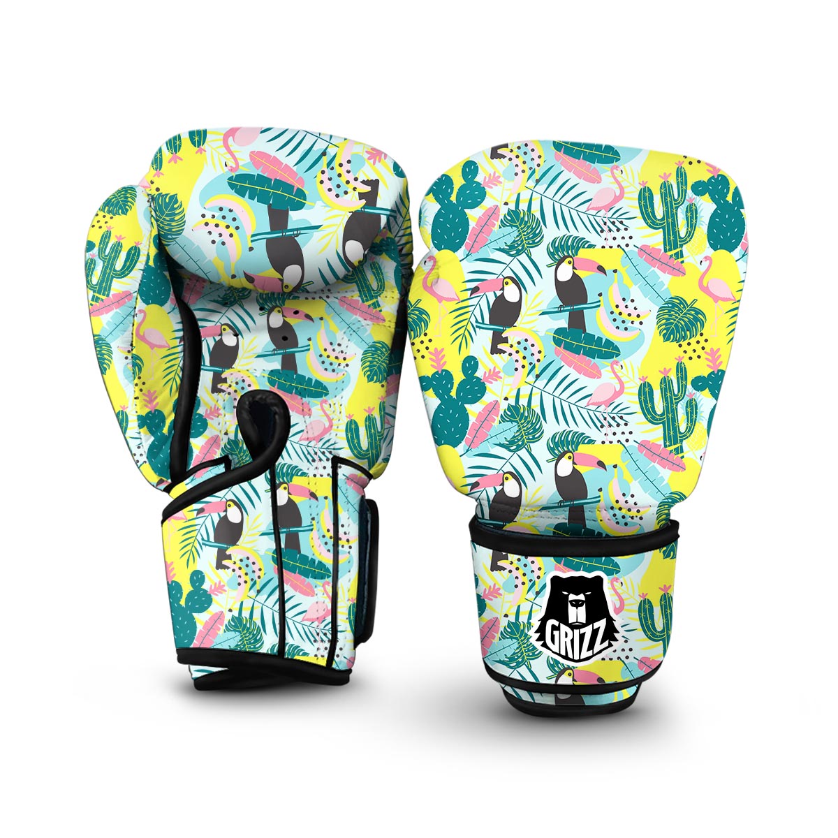 Flamingo Catus Tropical Hawaiian Pineapple Print Boxing Gloves-grizzshop