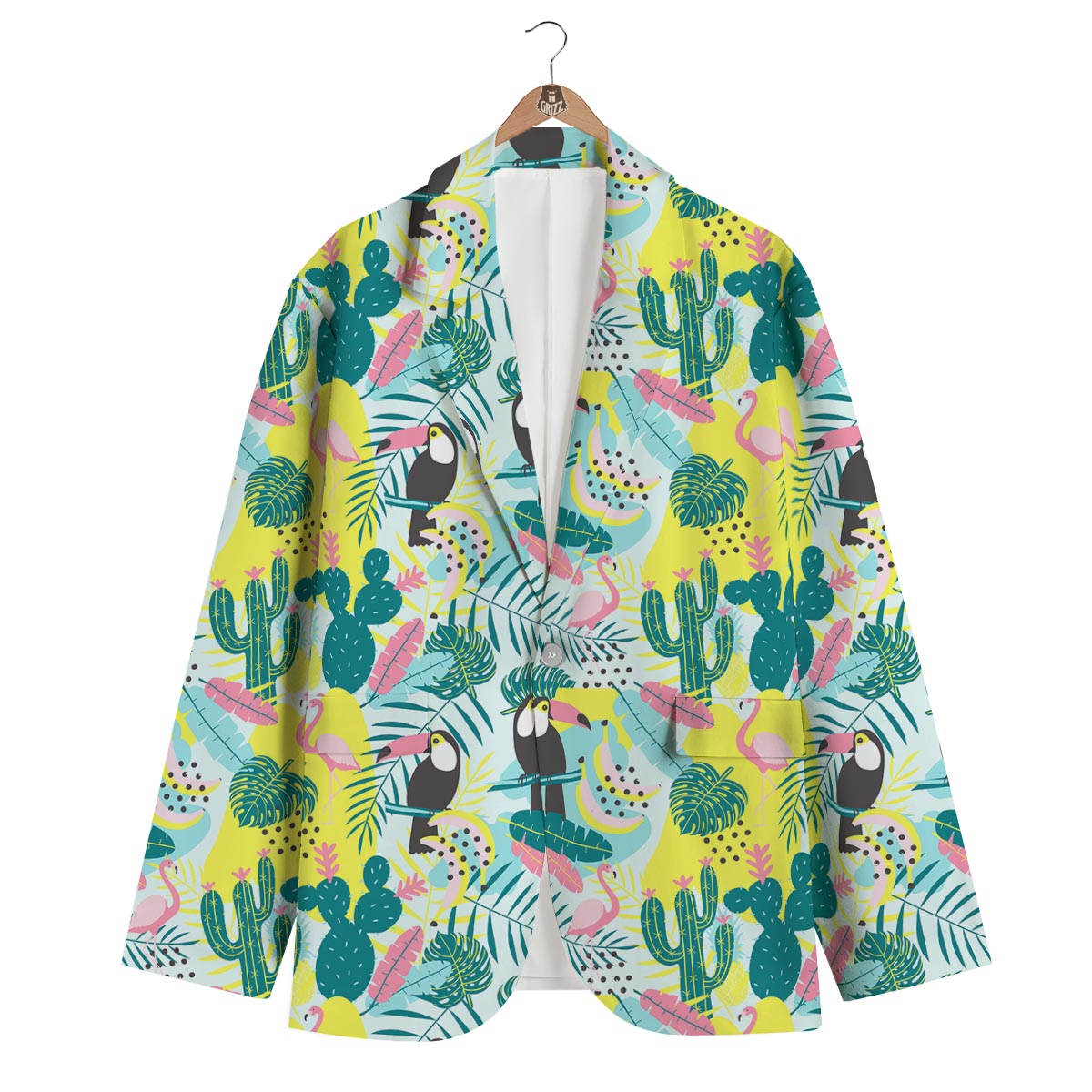 Flamingo Catus Tropical Hawaiian Pineapple Print Men's Blazer-grizzshop