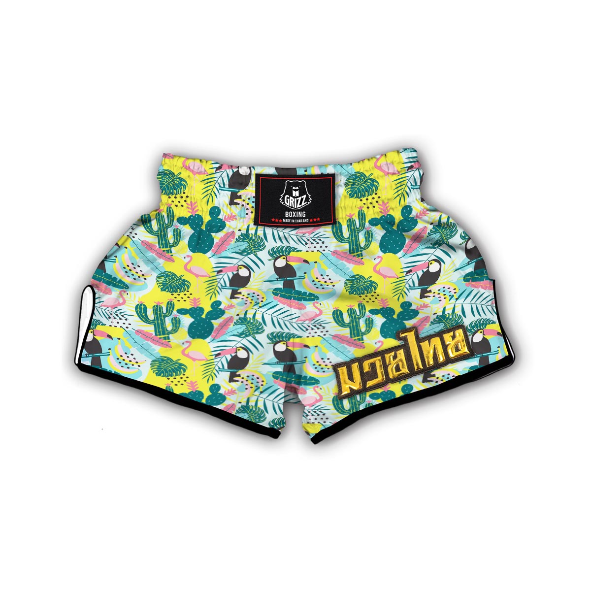 Flamingo Catus Tropical Hawaiian Pineapple Print Muay Thai Boxing Shorts-grizzshop