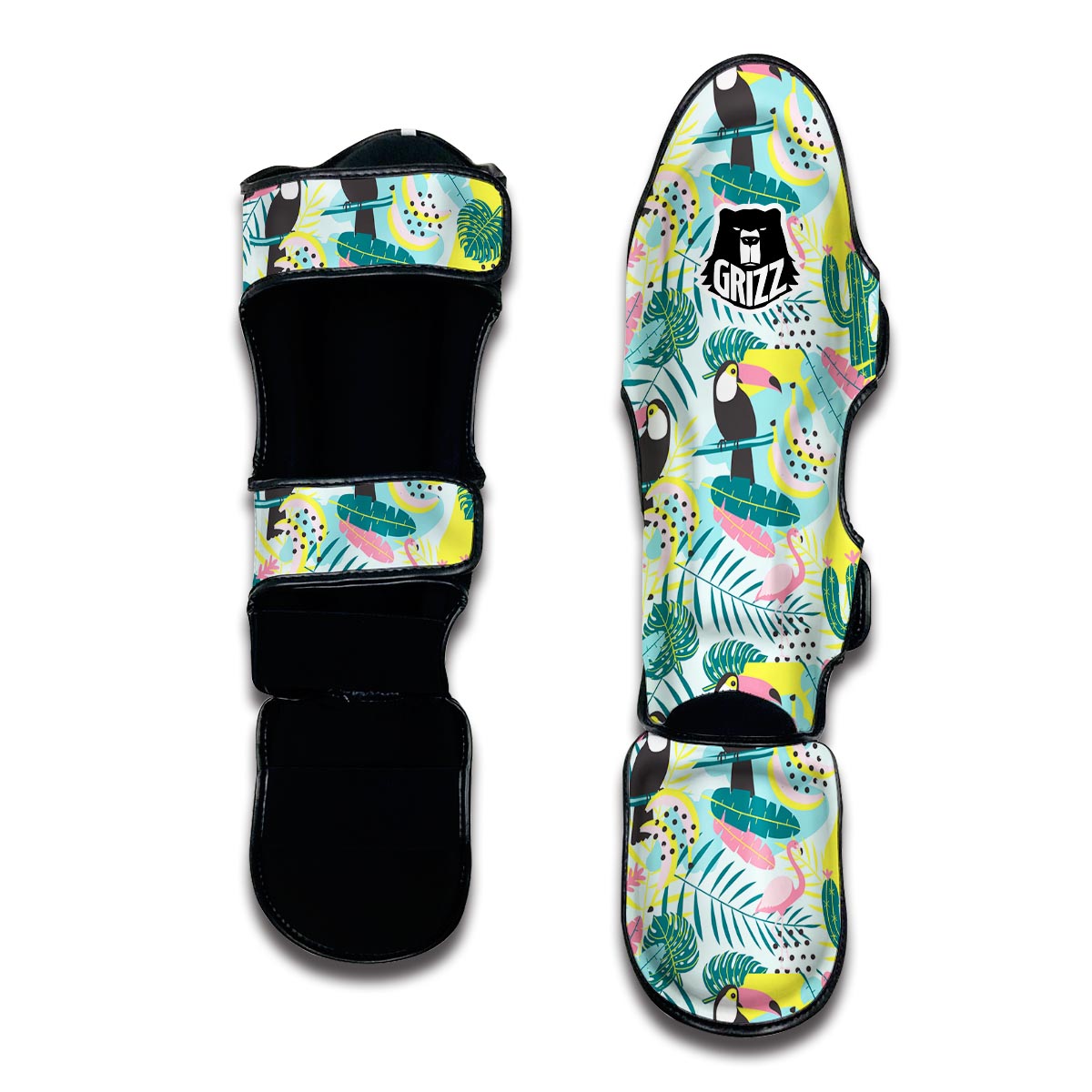 Flamingo Catus Tropical Hawaiian Pineapple Print Muay Thai Shin Guards-grizzshop