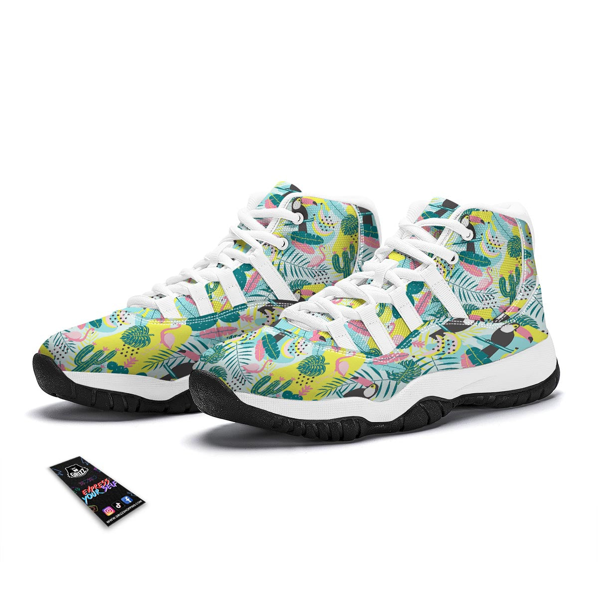 Flamingo Catus Tropical Hawaiian Pineapple Print White Bball Shoes-grizzshop