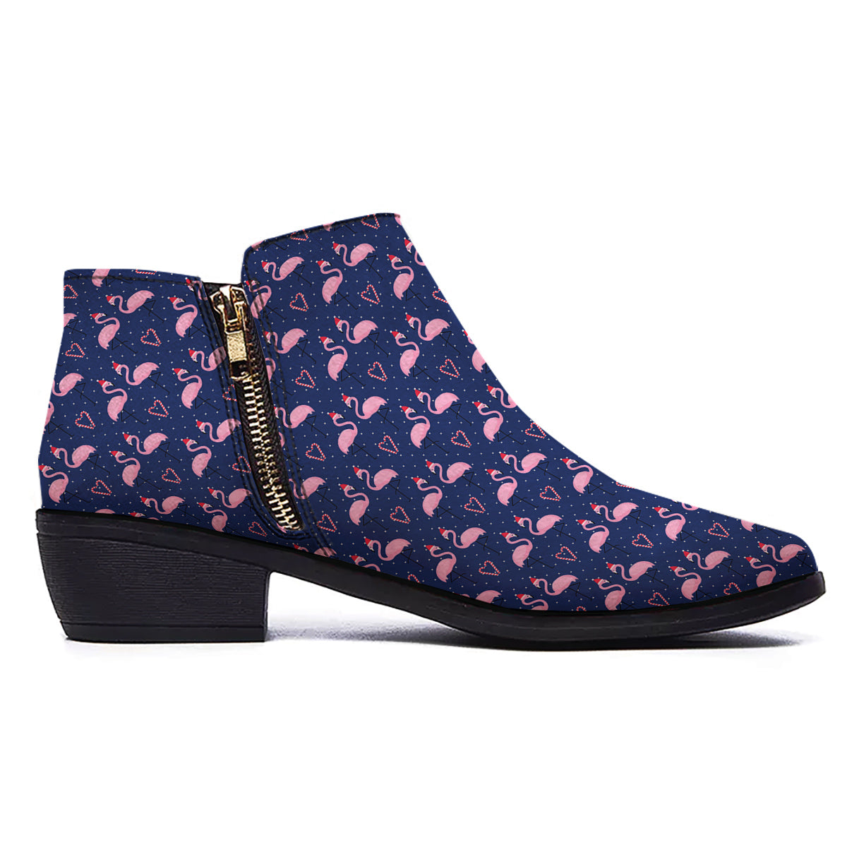 Flamingo Christmas Snowy Print Pattern Ankle Boots-grizzshop