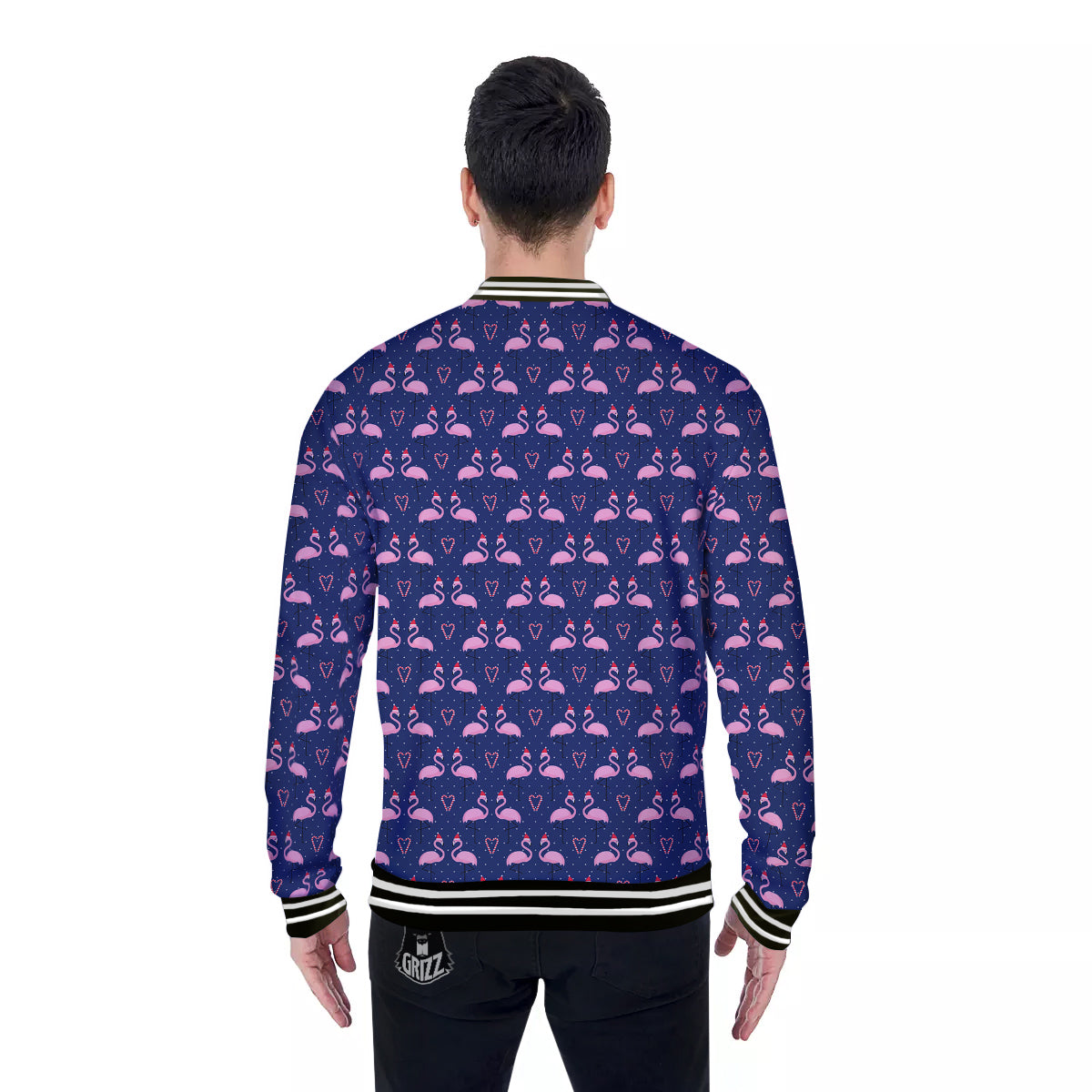 Flamingo Christmas Snowy Print Pattern Baseball Jacket-grizzshop