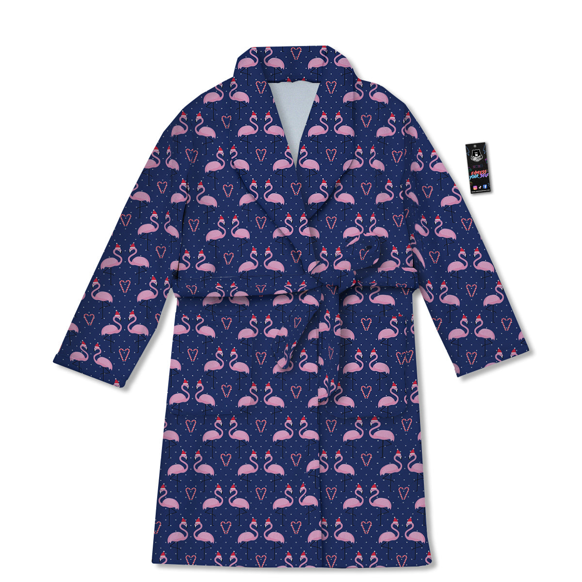 Flamingo Christmas Snowy Print Pattern Bathrobe-grizzshop
