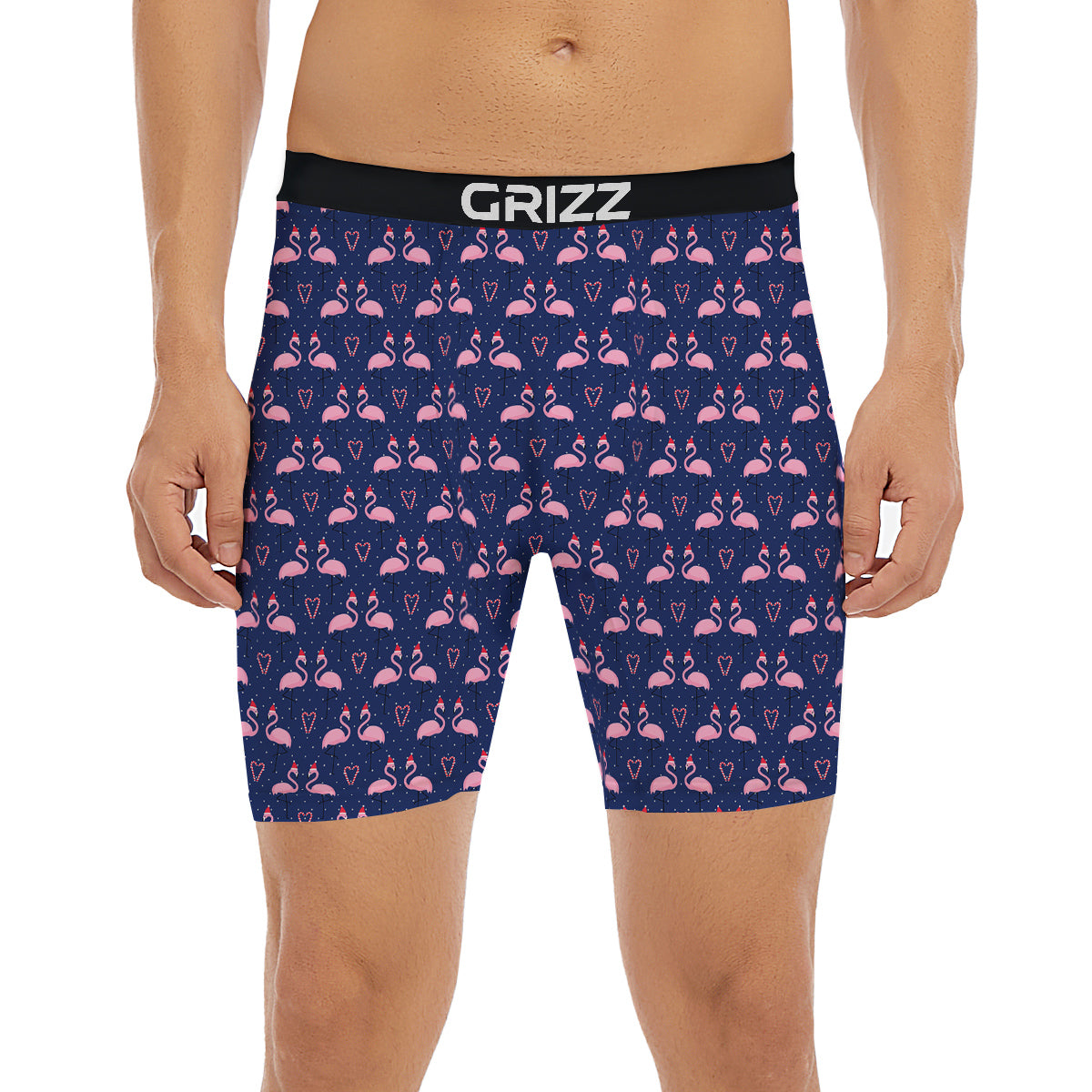 Flamingo Christmas Snowy Print Pattern Boxer Briefs-grizzshop