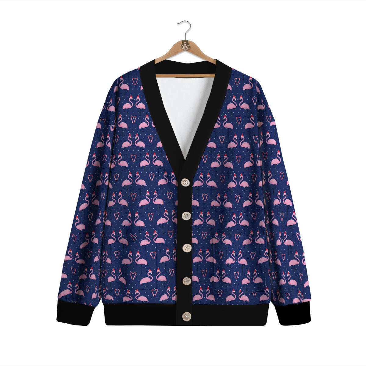 Flamingo Christmas Snowy Print Pattern Cardigan-grizzshop