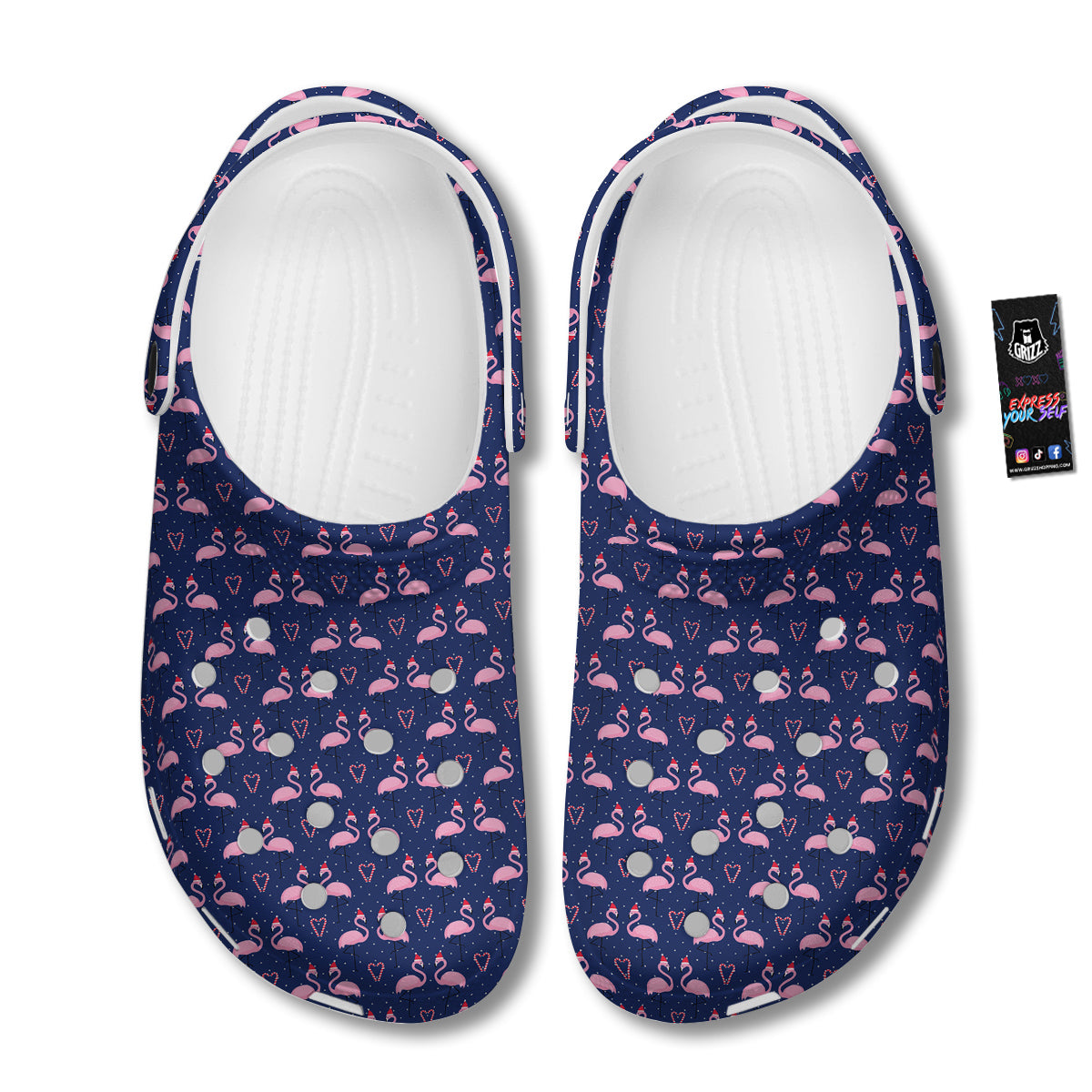 Flamingo Christmas Snowy Print Pattern Clog-grizzshop