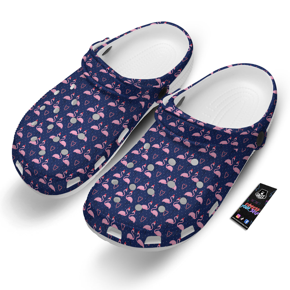 Flamingo Christmas Snowy Print Pattern Clog-grizzshop