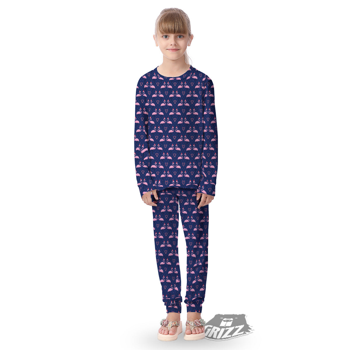 Flamingo Christmas Snowy Print Pattern Kid's Pajamas-grizzshop